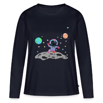 astronaute bleu rose - T-shirt manches longues Premium bio Femme - bleu marine - Devant - Julia (174cm)
