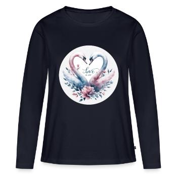 Cygne : L'amour tendre - T-shirt manches longues Premium bio Femme - bleu marine - Devant - Julia (174cm)