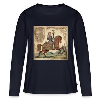 Chevalier à cheval, Moyen Âge - T-shirt manches longues Premium bio Femme - bleu marine - Devant - Julia (174cm)