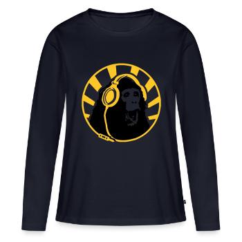 Monkey with Headphones - Women's Premium Organic Long Sleeve Shirt - navy - Front - Julia (174cm)