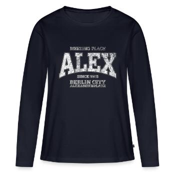 Alex Berlin Alexanderplatz (extrême blanc ancien) - T-shirt manches longues Premium bio Femme - bleu marine - Devant - Julia (174cm)