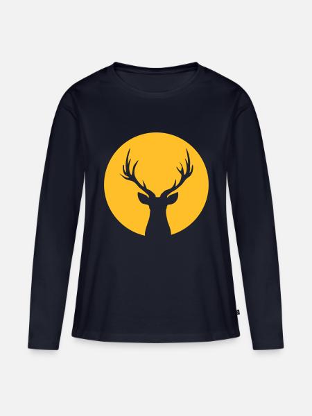 Deer In Moonlight Front - Frauen Premium Bio Langarmshirt - Navy