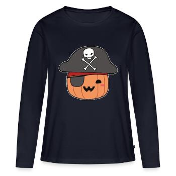 Kürbis Pirat - Frauen Premium Bio Langarmshirt - Navy - Vorne - Julia (174cm)