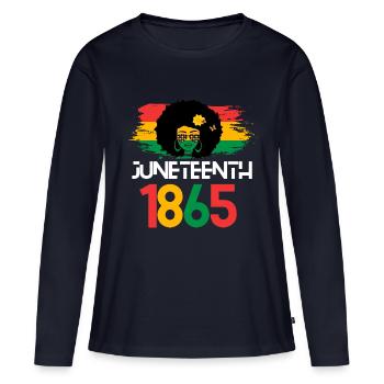 JUNETEENTH Célébrations de l’indépendance du 19 juin - T-shirt manches longues Premium bio Femme - bleu marine - Devant - Julia (174cm)