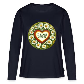 J’aime Jésus - T-shirt manches longues Premium bio Femme - bleu marine - Devant - Julia (174cm)