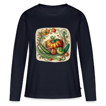 Art nouveau vegetables composition - Women's Premium Organic Long Sleeve Shirt - navy - Front - Julia (174cm)