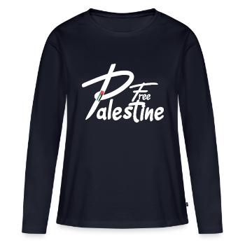 Texte palestinien gratuit - T-shirt manches longues Premium bio Femme - bleu marine - Devant - Julia (174cm)