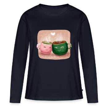 Coupes d’amour - T-shirt manches longues Premium bio Femme - bleu marine - Devant - Julia (174cm)