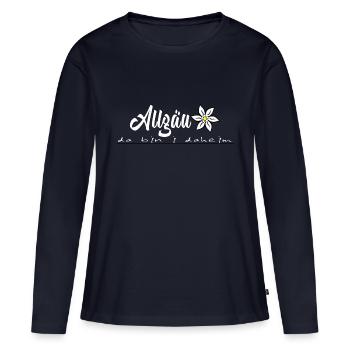 Allgäuer da je suis chez moi Imprimer, Allgäu Design - T-shirt manches longues Premium bio Femme - bleu marine - Devant - Julia (174cm)
