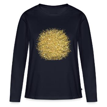 Paillettes d’or - T-shirt manches longues Premium bio Femme - bleu marine - Devant - Julia (174cm)