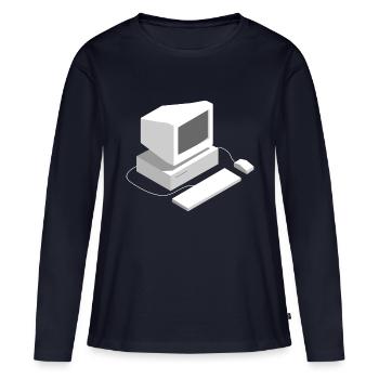 Retro Computer Gamer Lan Party Programmierer Spiel - Frauen Premium Bio Langarmshirt - Navy - Vorne - Julia (174cm)
