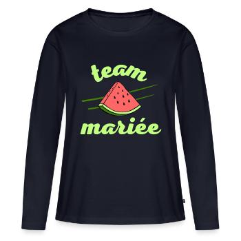 EVJF pastèque été Team mariée - T-shirt manches longues Premium bio Femme - bleu marine - Devant - Julia (174cm)