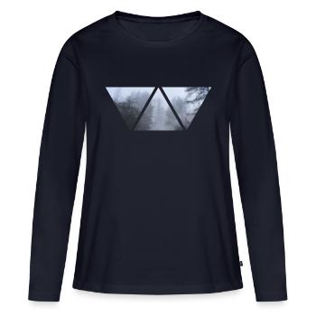 Wald Nebel Dreieck Foto Düster Geschenk Winter - Frauen Premium Bio Langarmshirt - Navy - Vorne - Julia (174cm)