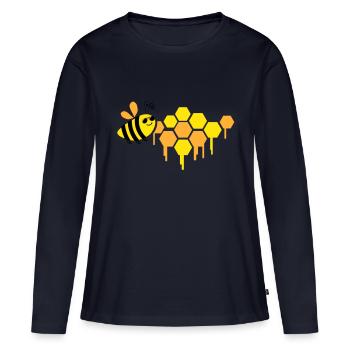 abeille en nid d’abeille - T-shirt manches longues Premium bio Femme - bleu marine - Devant - Julia (174cm)