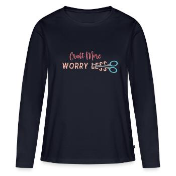 Fabriquez plus de soucis moins - T-shirt manches longues Premium bio Femme - bleu marine - Devant - Julia (174cm)