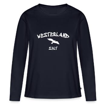 Westerland - Sylt - Mer du Nord - Ancre - Mouette - Île - T-shirt manches longues Premium bio Femme - bleu marine - Devant - Julia (174cm)