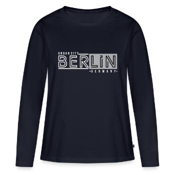 Berlin Berliner Urban City Style Schriftzug Design - Frauen Premium Bio Langarmshirt - Navy - Vorne - Julia (174cm)