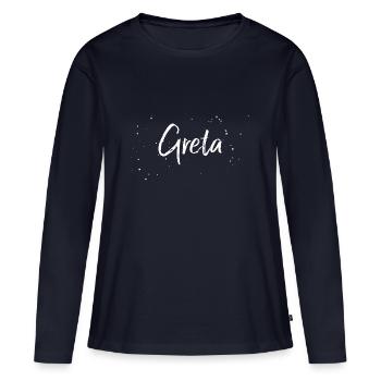 Greta - Frauen Premium Bio Langarmshirt - Navy - Vorne - Julia (174cm)