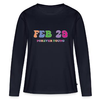 29 février Forever Young - T-shirt manches longues Premium bio Femme - bleu marine - Devant - Julia (174cm)