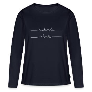 Inspire Expire - T-shirt manches longues Premium bio Femme - bleu marine - Devant - Julia (174cm)