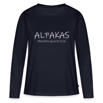 Alpakas machen glücklich - Frauen Premium Bio Langarmshirt - Navy - Vorne - Julia (174cm)