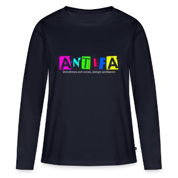 Antifa - Sometimes anti-social, always antifascist - T-shirt manches longues Premium bio Femme - bleu marine - Devant - Julia (174cm)