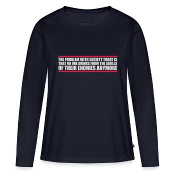 boissons de crânes ennemis - T-shirt manches longues Premium bio Femme - bleu marine - Devant - Julia (174cm)