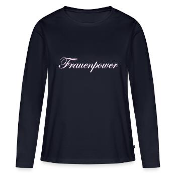 Schriftzug Frauenpower - Frauen Premium Bio Langarmshirt - Navy - Vorne - Julia (174cm)