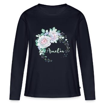 Für Amelia - Frauen Premium Bio Langarmshirt - Navy - Vorne - Julia (174cm)
