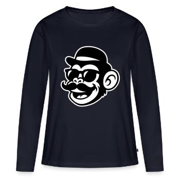 Singe Sir Moustache - T-shirt manches longues Premium bio Femme - bleu marine - Devant - Julia (174cm)