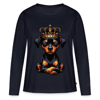 Pinscher miniature Pinscher Pinscher Pinscher Propriétaire Minpin - T-shirt manches longues Premium bio Femme - bleu marine - Devant - Julia (174cm)
