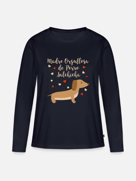 Lustige Stolze Dackel Mama Geschenk - Frauen Premium Bio Langarmshirt - Navy