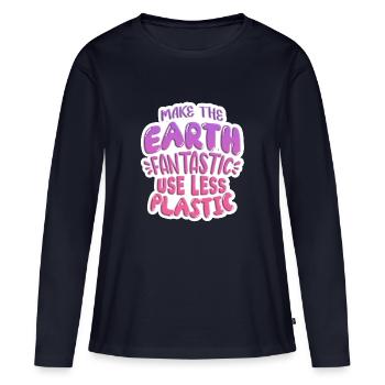 Réduire le plastique - T-shirt manches longues Premium bio Femme - bleu marine - Devant - Julia (174cm)