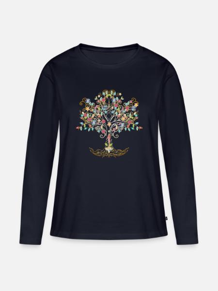 fantasievoller Baum in metallenen Farben - Frauen Premium Bio Langarmshirt - Navy