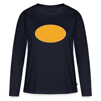 Fond ovale jaune doré sale - T-shirt manches longues Premium bio Femme - bleu marine - Devant - Julia (174cm)