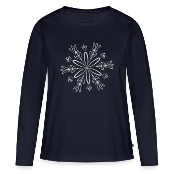 Fleur de cristal de neige en filigrane en hiver - T-shirt manches longues Premium bio Femme - bleu marine - Devant - Julia (174cm)