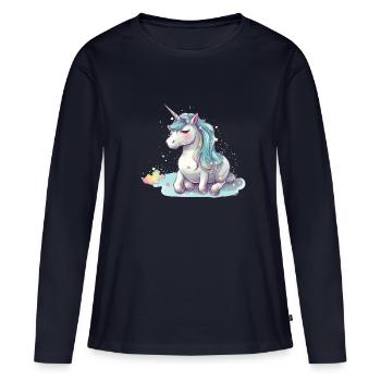 Liegendes Einhorn - Frauen Premium Bio Langarmshirt - Navy - Vorne - Julia (174cm)