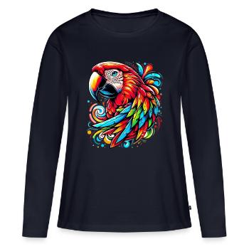 Perroquet - T-shirt manches longues Premium bio Femme - bleu marine - Devant - Julia (174cm)