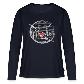 Ein Grill mit Grillbesteck und Fleisch in Herzform - Frauen Premium Bio Langarmshirt - Navy - Vorne - Julia (174cm)
