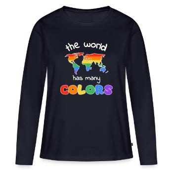 Regenbogenweltkarte der Vielfalt - Frauen Premium Bio Langarmshirt - Navy - Vorne - Julia (174cm)