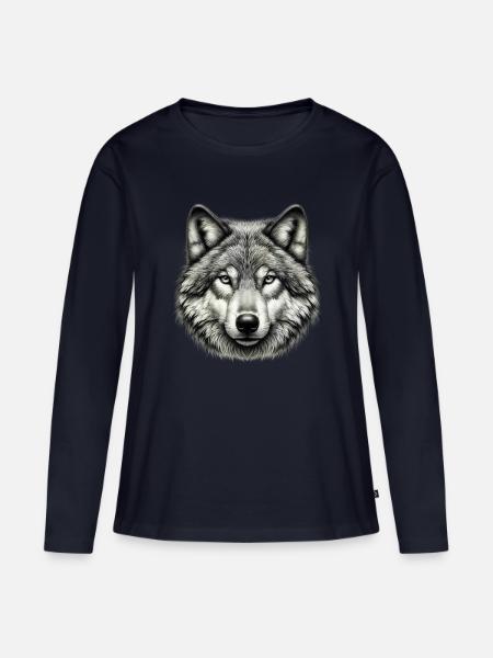 Wolf - Frauen Premium Bio Langarmshirt - Navy