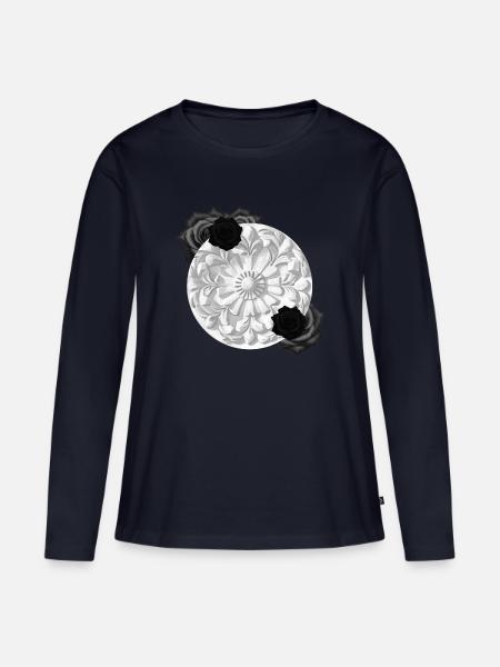 Grabstein Ornament, Rosenblüte, goth - Frauen Premium Bio Langarmshirt - Navy