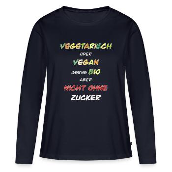 Végétarien, végétalien, bio de préférence ! - T-shirt manches longues Premium bio Femme - bleu marine - Devant - Julia (174cm)