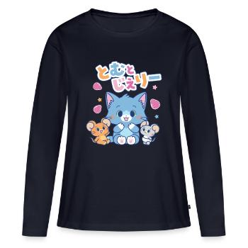 Tom & Jerry Gokko Characters & Japanese Logo - Women's Premium Organic Long Sleeve Shirt - navy - Front - Julia (174cm)