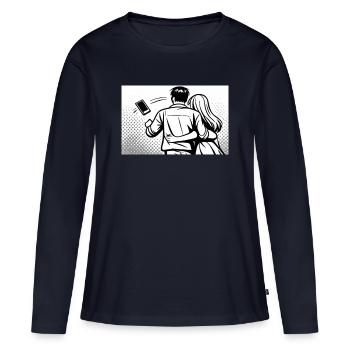 Plus d’amour numérique - T-shirt manches longues Premium bio Femme - bleu marine - Devant - Julia (174cm)
