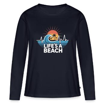 Life's A Beach Sonnenuntergang Wellen - Frauen Premium Bio Langarmshirt - Navy - Vorne - Julia (174cm)
