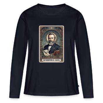 Rutherford B. Hayes Tarotkarte - Frauen Premium Bio Langarmshirt - Navy - Vorne - Julia (174cm)