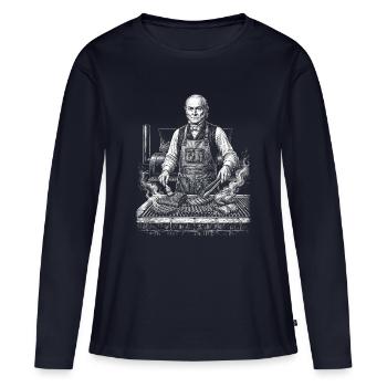 John Quincy Adams beim BBQ Grillen - Frauen Premium Bio Langarmshirt - Navy - Vorne - Julia (174cm)