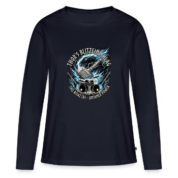 Germanen Thor Hammer Blitz - Frauen Premium Bio Langarmshirt - Navy - Vorne - Julia (174cm)