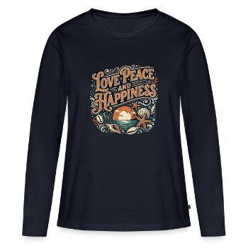 Love Peace Happiness Rétro Vintage - T-shirt manches longues Premium bio Femme - bleu marine - Devant - Julia (174cm)